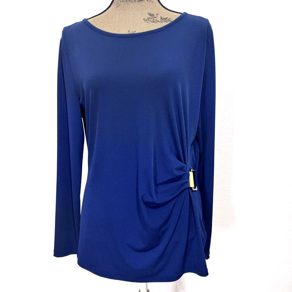Michael Kors Womens Navy Blue Work Top With Side Cinch Buckle Detail  Sz XL READ